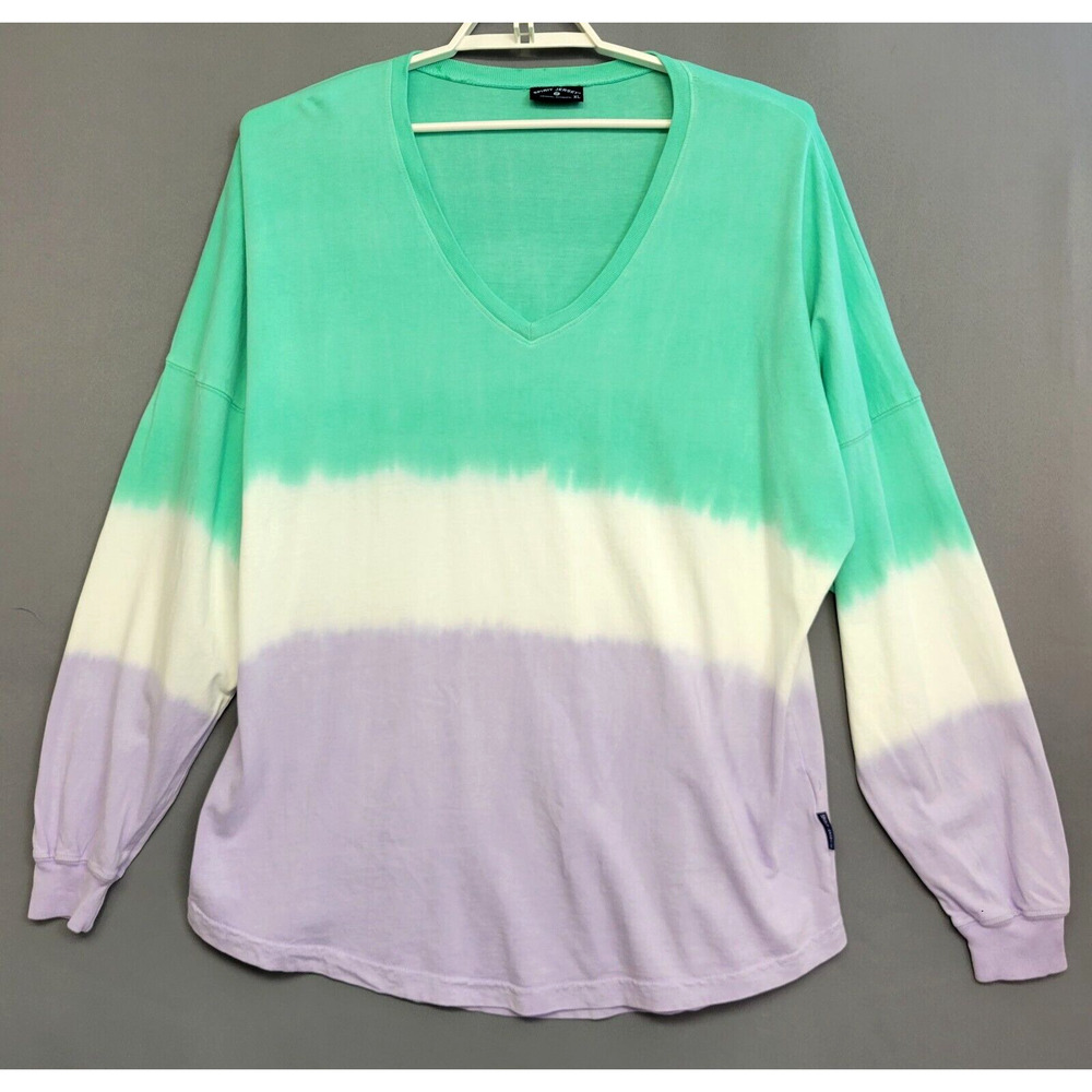 Spirit Jersey Oversize Top Womens XL Tie Dye Purple Green Long Sleeves NWOT
